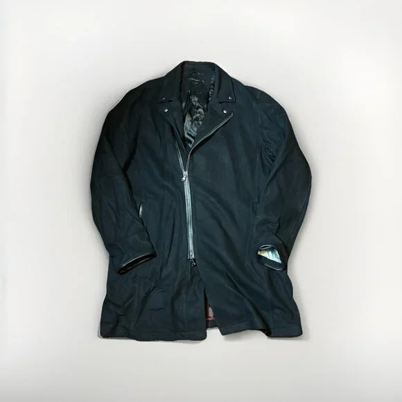 John Varvatos Mens Sz 2X Black Wool Cashmere Long Pea Coat Style Full Zip - Picture 1 of 4